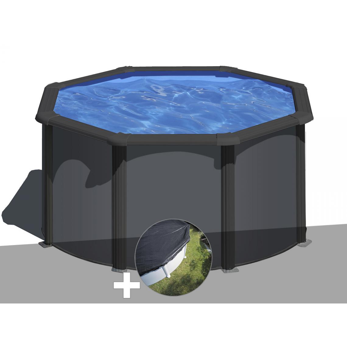 Gre - Kit piscine acier gris anthracite Gré Louko ronde 2,60 x 1,22 m + Bâche d'hivernage - Piscines acier et résine