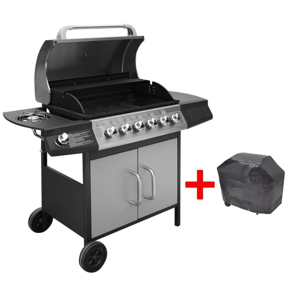 Vidaxl - Barbecue gril à gaz 6 + 1 brûleurs Noir et argenté | Multicolore - Accessoires barbecue