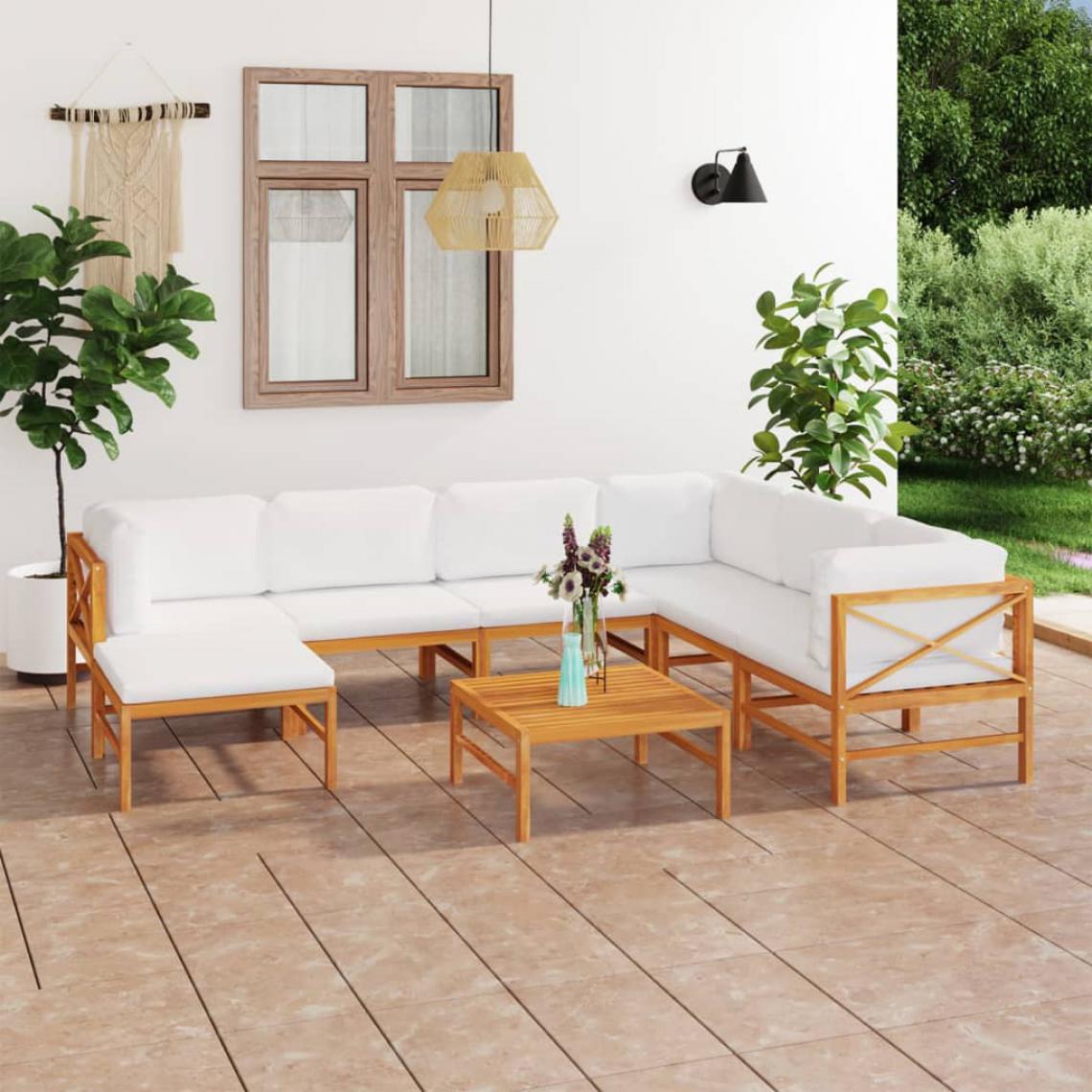 Vidaxl - vidaXL Salon de jardin 8 pcs avec coussins crème Bois de teck solide - Chaises de jardin