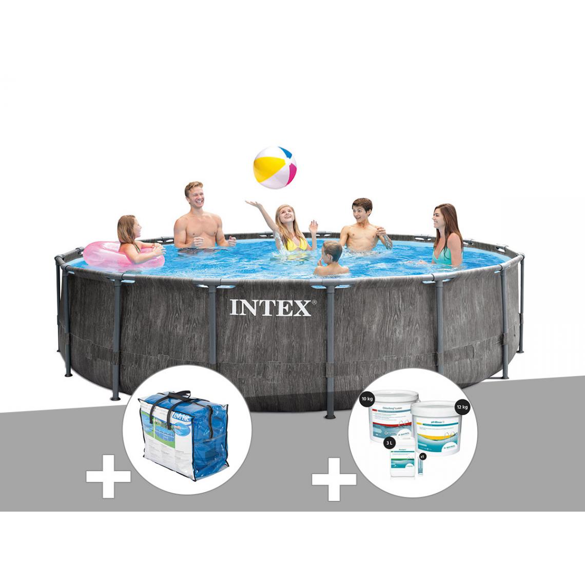 Intex - Kit piscine tubulaire Intex Baltik ronde 5,49 x 1,22 m + Bâche à bulles + Kit de traitement au chlore - Piscine Tubulaire