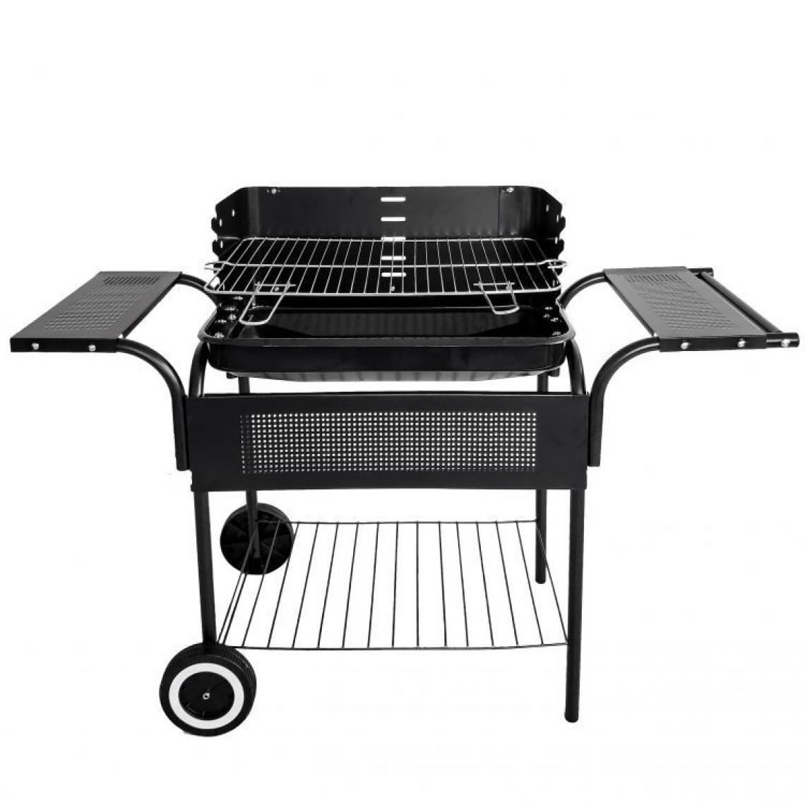 Hucoco - MSTORE - Barbecue de jardin portable - 80x113x40 - Grille chromée - Tablette inférieure - Noir - Barbecues charbon de bois
