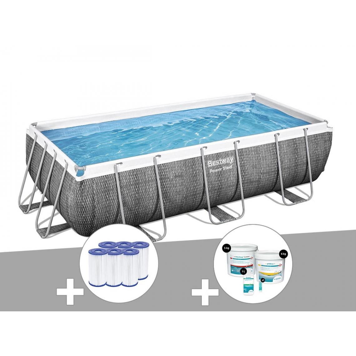 Bestway - Kit piscine tubulaire rectangulaire Bestway Power Steel 4,04 x 2,01 x 1,00 m + 6 cartouches de filtration + Kit de traitement au chlore - Piscine Tubulaire