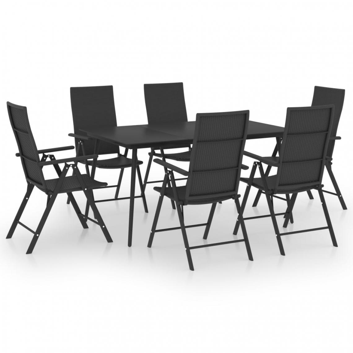 Chunhelife - Ensemble de salle à manger de jardin 7 pcs Noir - Ensembles canapés et fauteuils