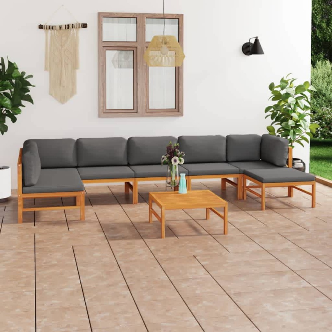 Vidaxl - vidaXL Salon de jardin 8 pcs avec coussins gris Bois de teck solide - Chaises de jardin