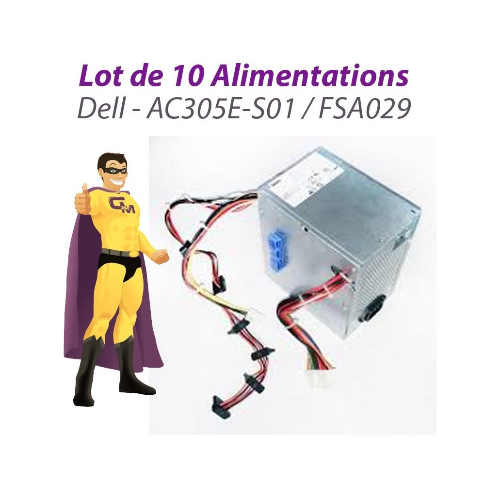 Dell - Lot x10 Alimentations Serveur AC305E-S01 FSA029 305W Dell Poweredge T110 1 et 2 - Alimentation modulaire