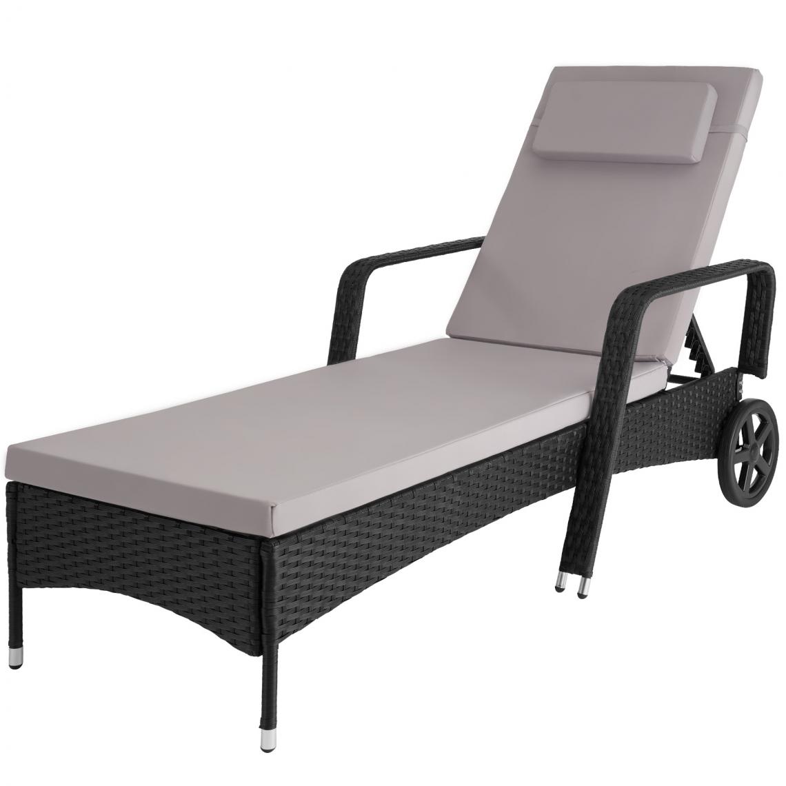 Tectake - Bain de soleil aluminium Cassis 6 positions avec roulettes - noir - Transats, chaises longues