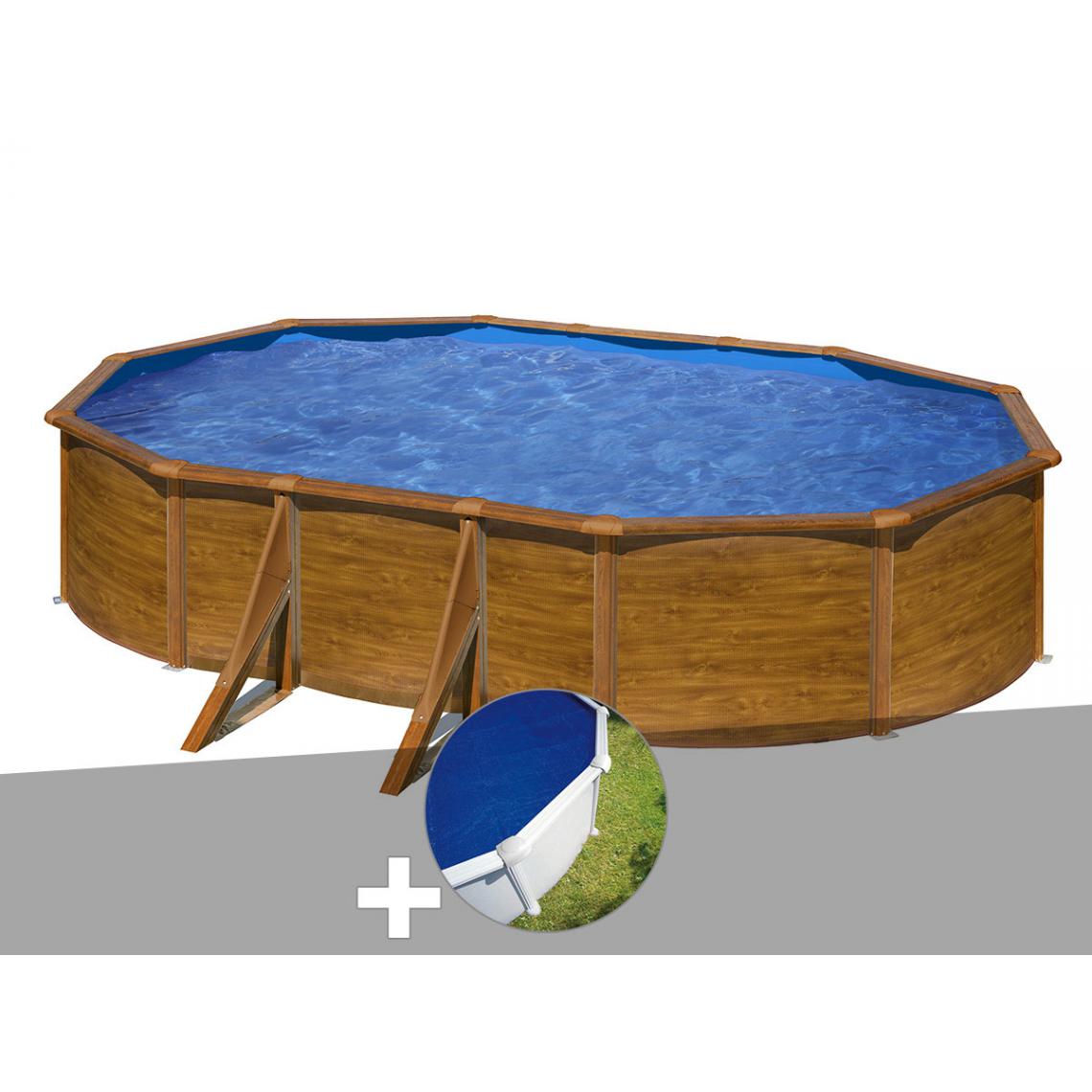 Gre - Kit piscine acier aspect bois Gré Pacific ovale 5,27 x 3,27 x 1,22 m + Bâche à bulles - Piscines acier et résine