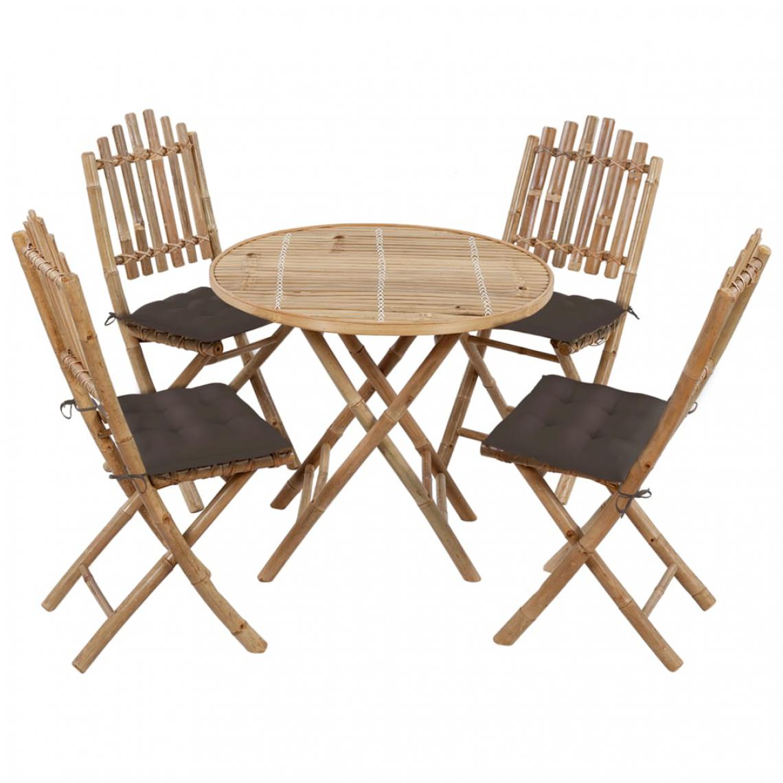 Chunhelife - Mobilier à dîner d'extérieur pliable 5 pcs avec coussins Bambou - Ensembles tables et chaises