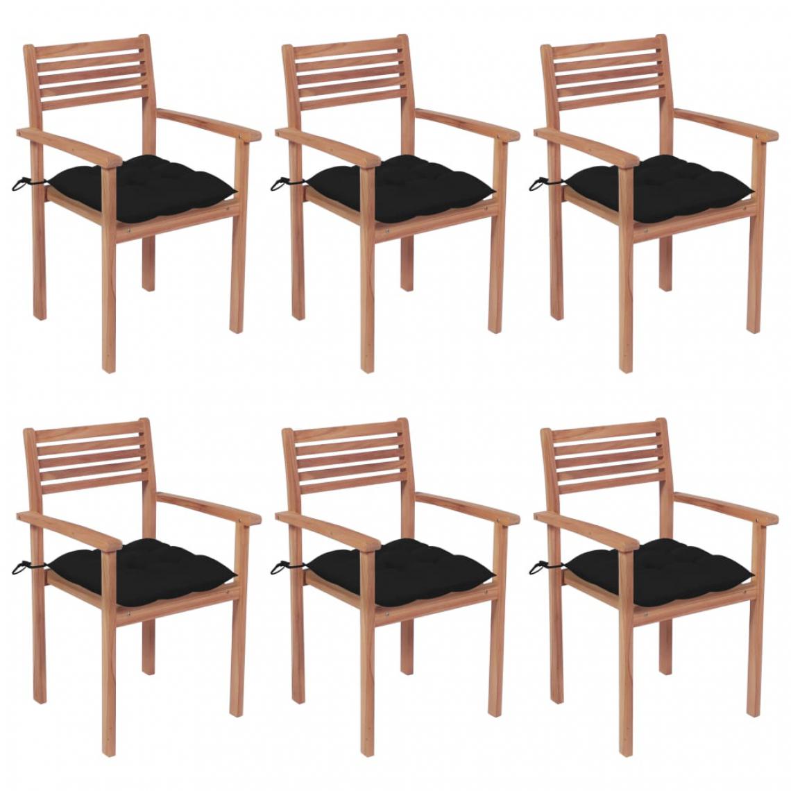 Vidaxl - vidaXL Chaises de jardin empilables avec coussins 6 pcs Teck solide - Chaises de jardin