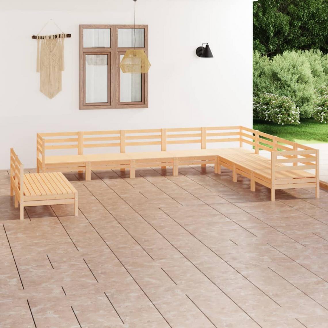 Vidaxl - vidaXL Salon de jardin 10 pcs Bois de pin massif - Ensembles canapés et fauteuils