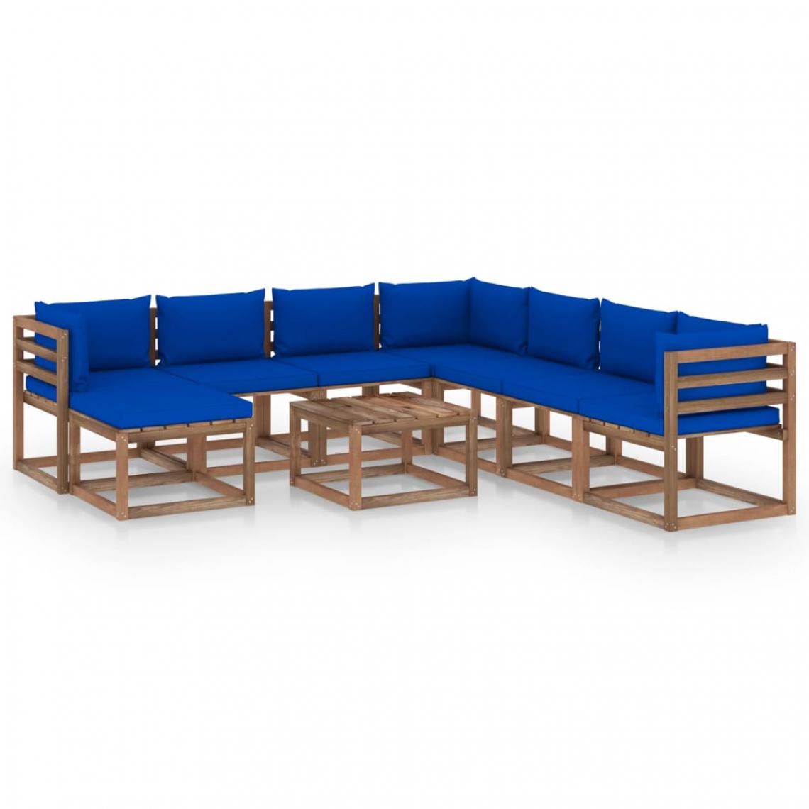 Vidaxl - vidaXL Salon de jardin 9 pcs avec coussins Bleu - Ensembles canapés et fauteuils