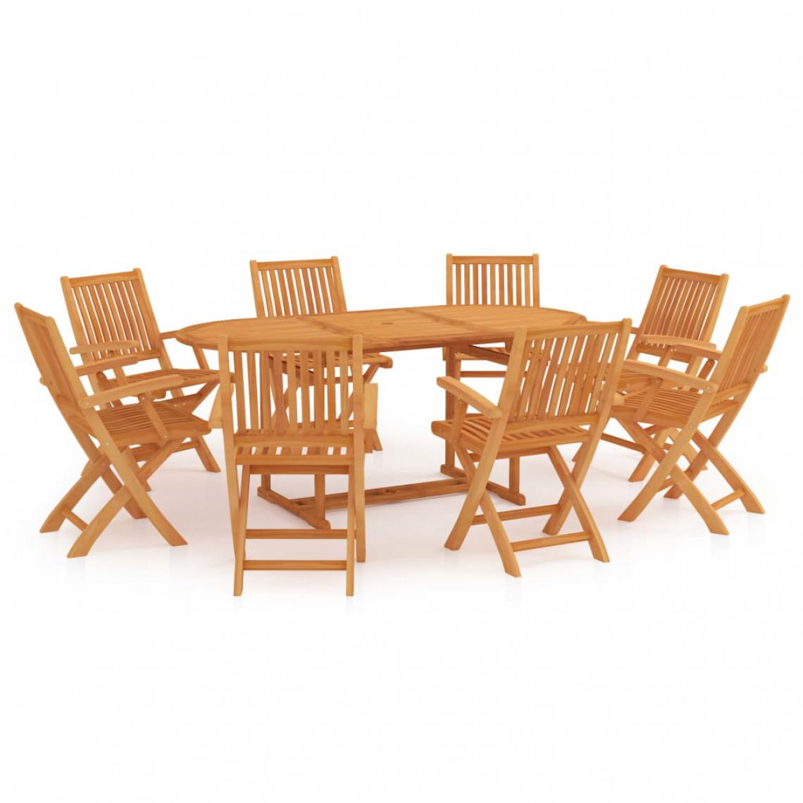 Chunhelife - Ensemble de salle à manger de jardin 9 pcs Bois de teck massif - Ensembles tables et chaises