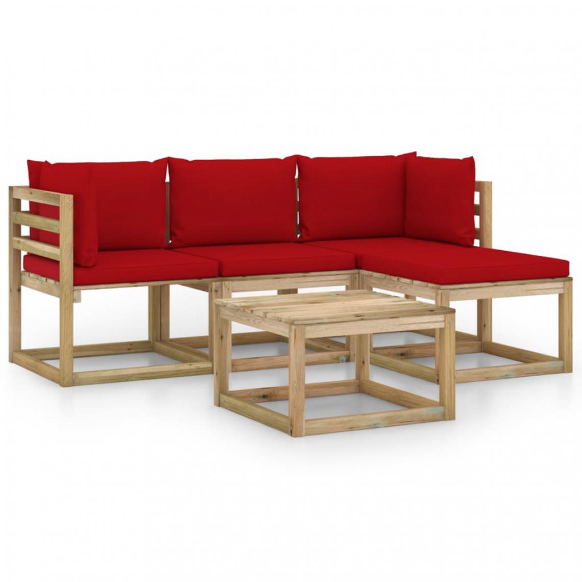 Vidaxl - vidaXL Salon de jardin 5 pcs avec coussins rouge - Ensembles canapés et fauteuils