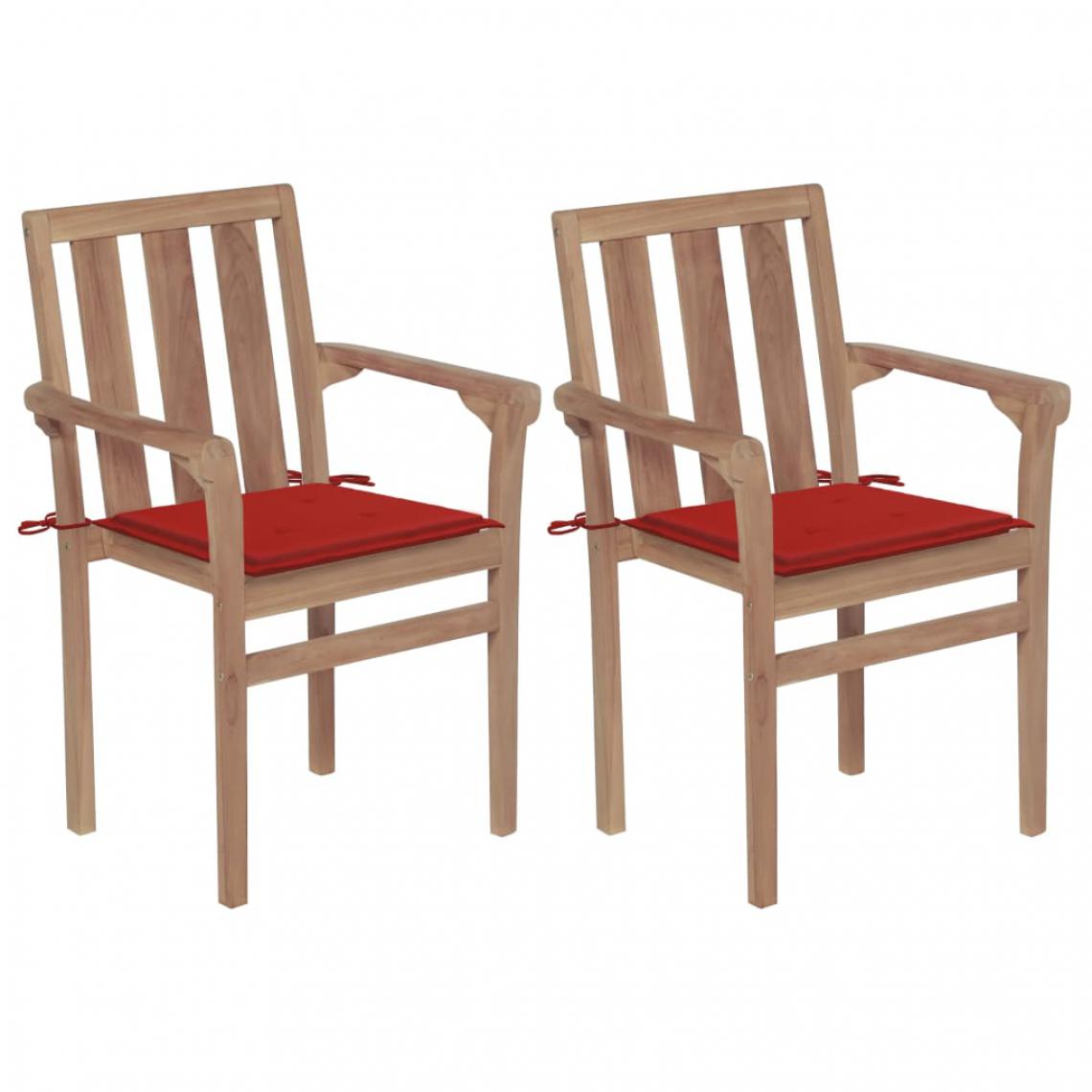 Vidaxl - vidaXL Chaises de jardin 2 pcs avec coussins rouge Bois de teck massif - Chaises de jardin