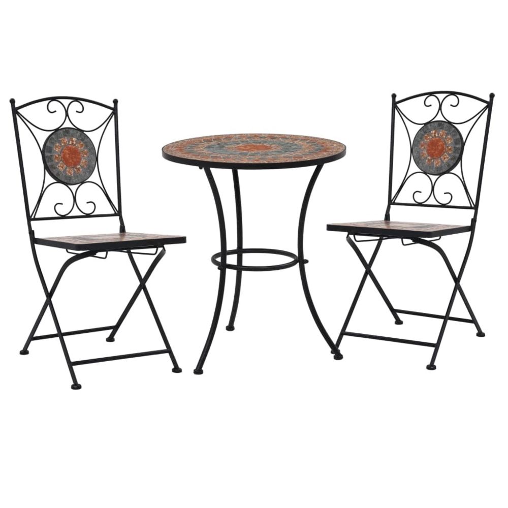 Uco - UCO Mobilier de bistro 3 pcs mosaïque Carreau céramique Orange/Gris - Ensembles tables et chaises