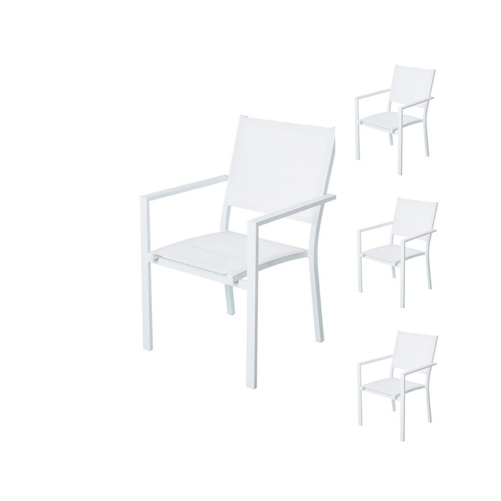 Tousmesmeubles - Quatuor de Chaises Textilène/Métal blanc - VADO - Chaises de jardin