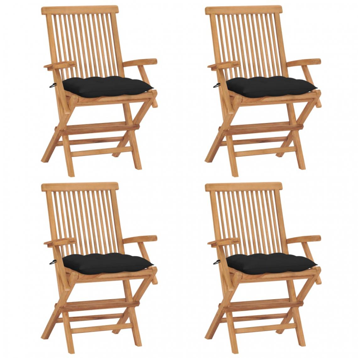 Vidaxl - vidaXL Chaises de jardin avec coussins noir 4 pcs Bois de teck massif - Chaises de jardin