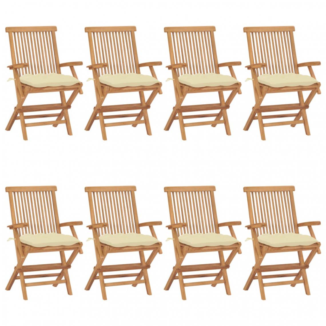 Vidaxl - vidaXL Chaises de jardin avec coussins blanc crème 8 pcs Teck massif - Chaises de jardin