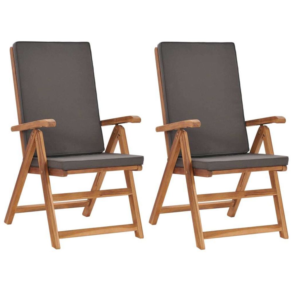 Vidaxl - vidaXL Chaises inclinables 2 pcs avec coussins Teck solide Gris - Chaises de jardin