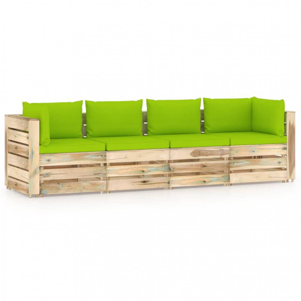 Chunhelife - Canapé de jardin 4 places avec coussins Bois imprégné de vert - Ensembles canapés et fauteuils