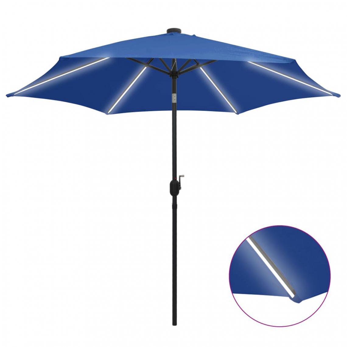 Chunhelife - Parasol avec LED et mât en aluminium 300 cm Bleu azuré - Marquise, auvent