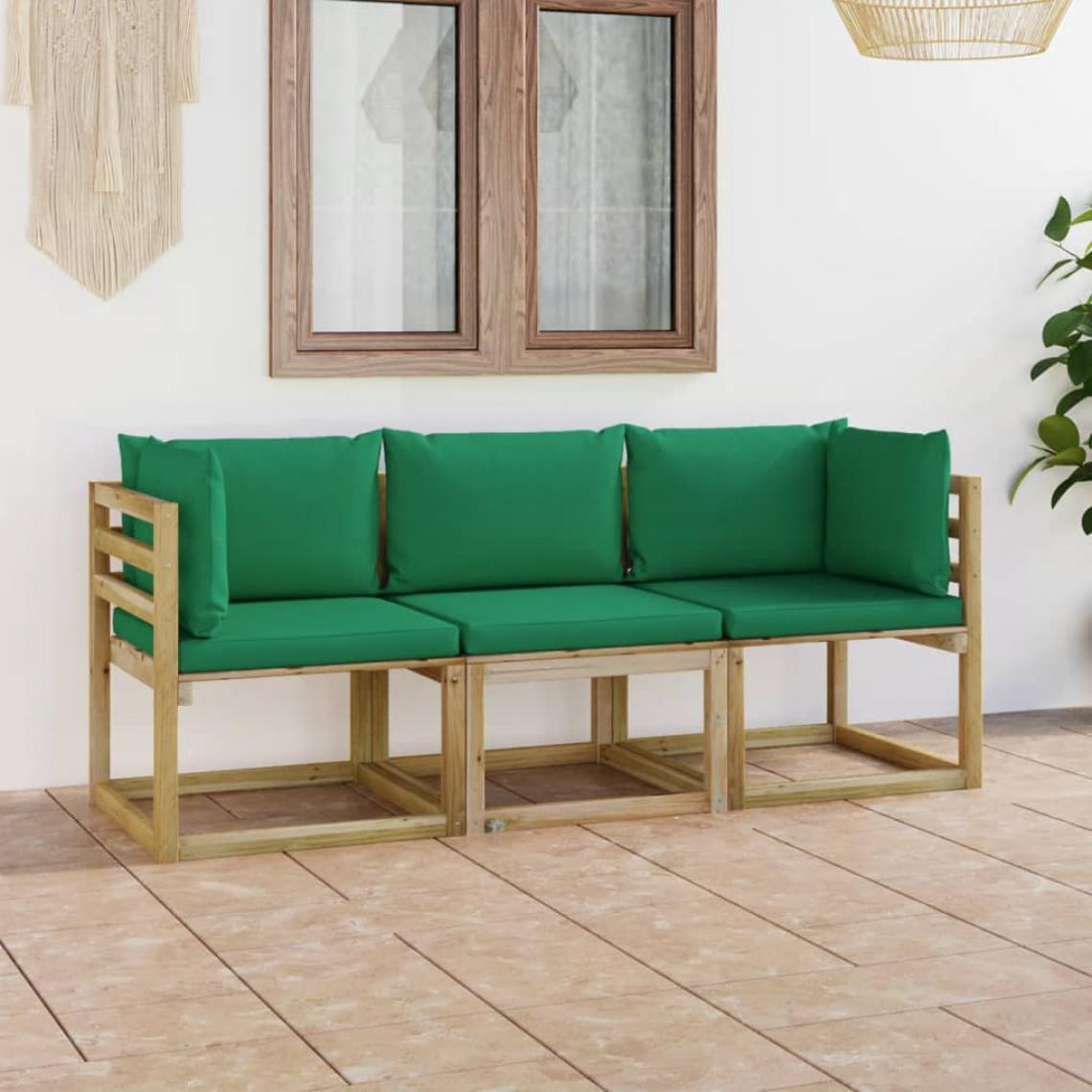 Chunhelife - Canapé de jardin 3 places avec coussins vert - Ensembles canapés et fauteuils