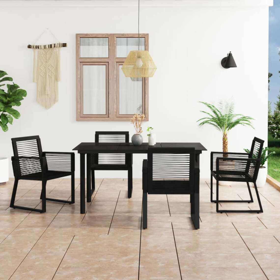 Vidaxl - vidaXL Salon de jardin 5 pcs Rotin PVC Noir - Ensembles canapés et fauteuils