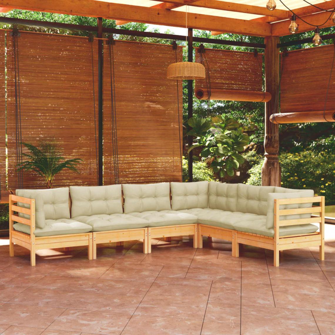 Vidaxl - vidaXL Salon de jardin 6 pcs avec coussins crème Bois de pin solide - Ensembles canapés et fauteuils