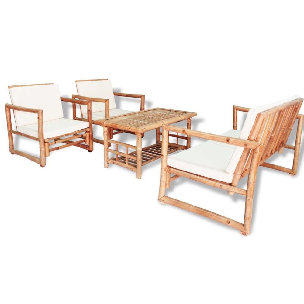 Uco - UCO Salon de jardin 4 pcs avec coussins Bambou - Ensembles tables et chaises