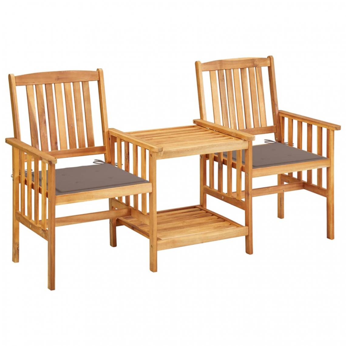 Chunhelife - Chaises de jardin avec table à thé et coussins Acacia solide - Ensembles canapés et fauteuils
