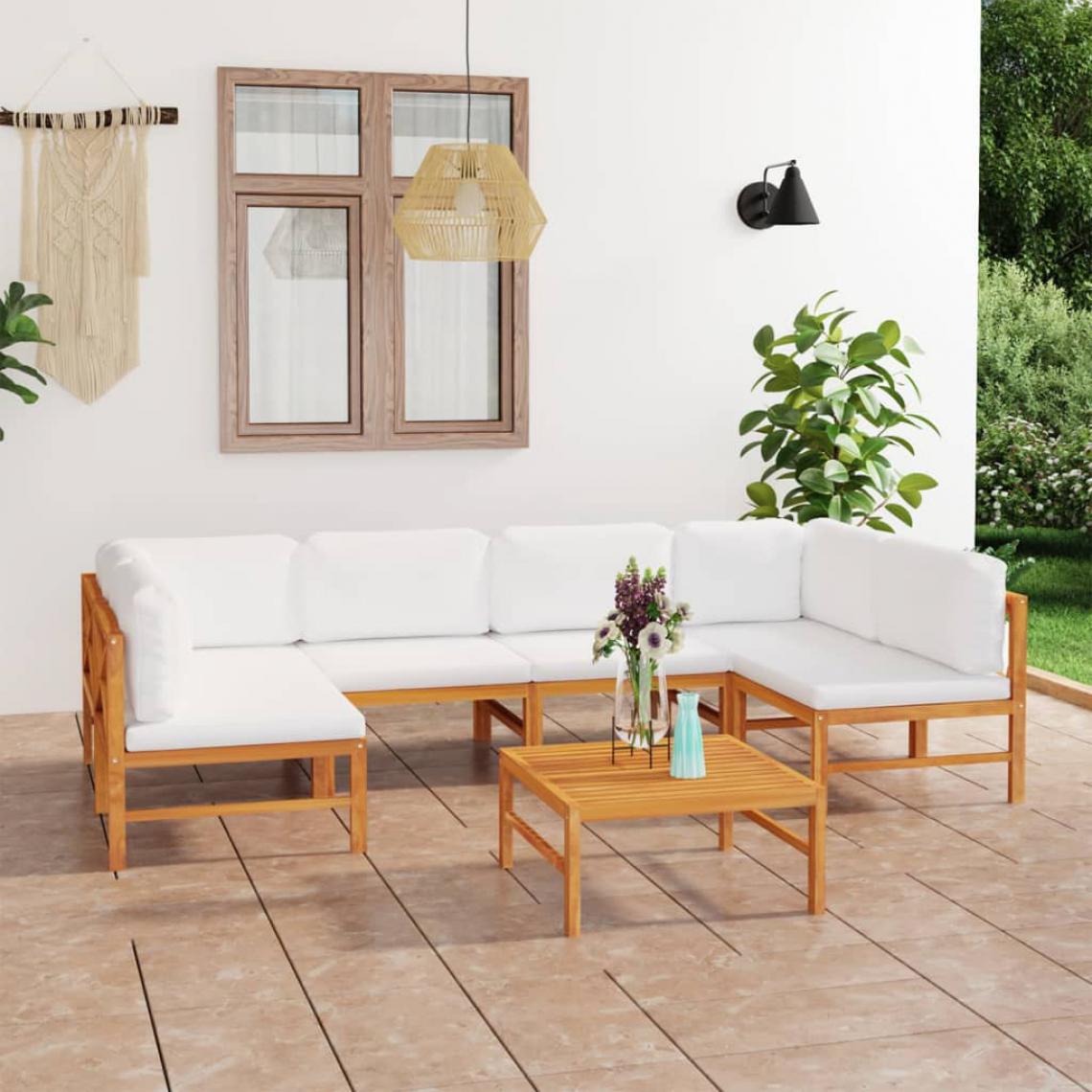 Vidaxl - vidaXL Salon de jardin 7 pcs avec coussins crème Bois de teck solide - Ensembles canapés et fauteuils