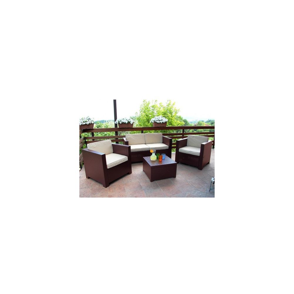 marque generique - Salon de jardin SOPHIE II en résine moulée: 2 fauteuils, un canapé 2 places, une table basse - chocolat - Fauteuil de jardin