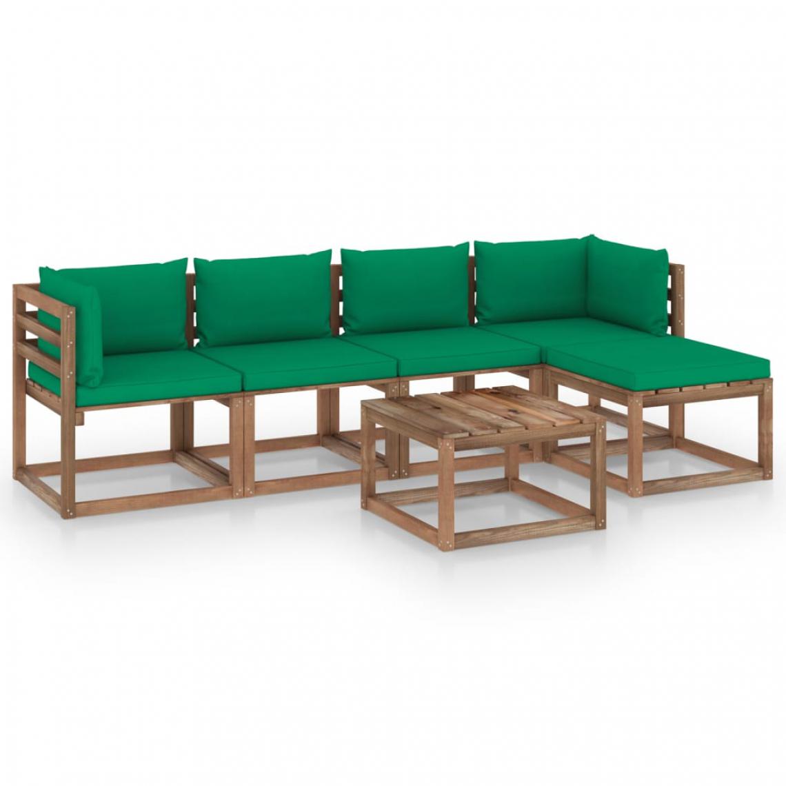 Vidaxl - vidaXL Salon de jardin 6 pcs avec coussins vert - Ensembles canapés et fauteuils
