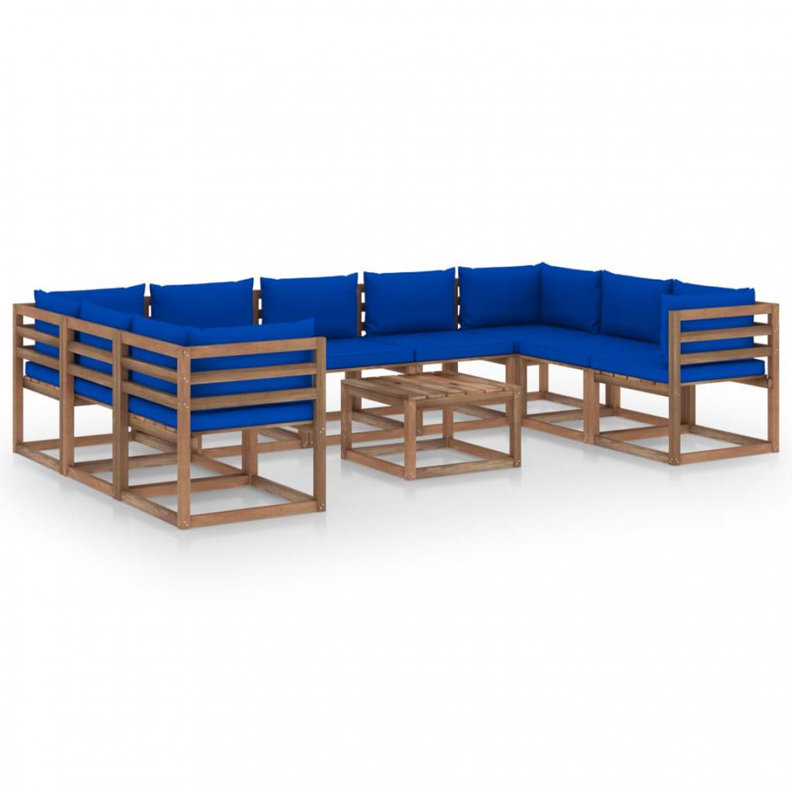 Chunhelife - Salon de jardin 10 pcs avec coussins bleu - Ensembles canapés et fauteuils
