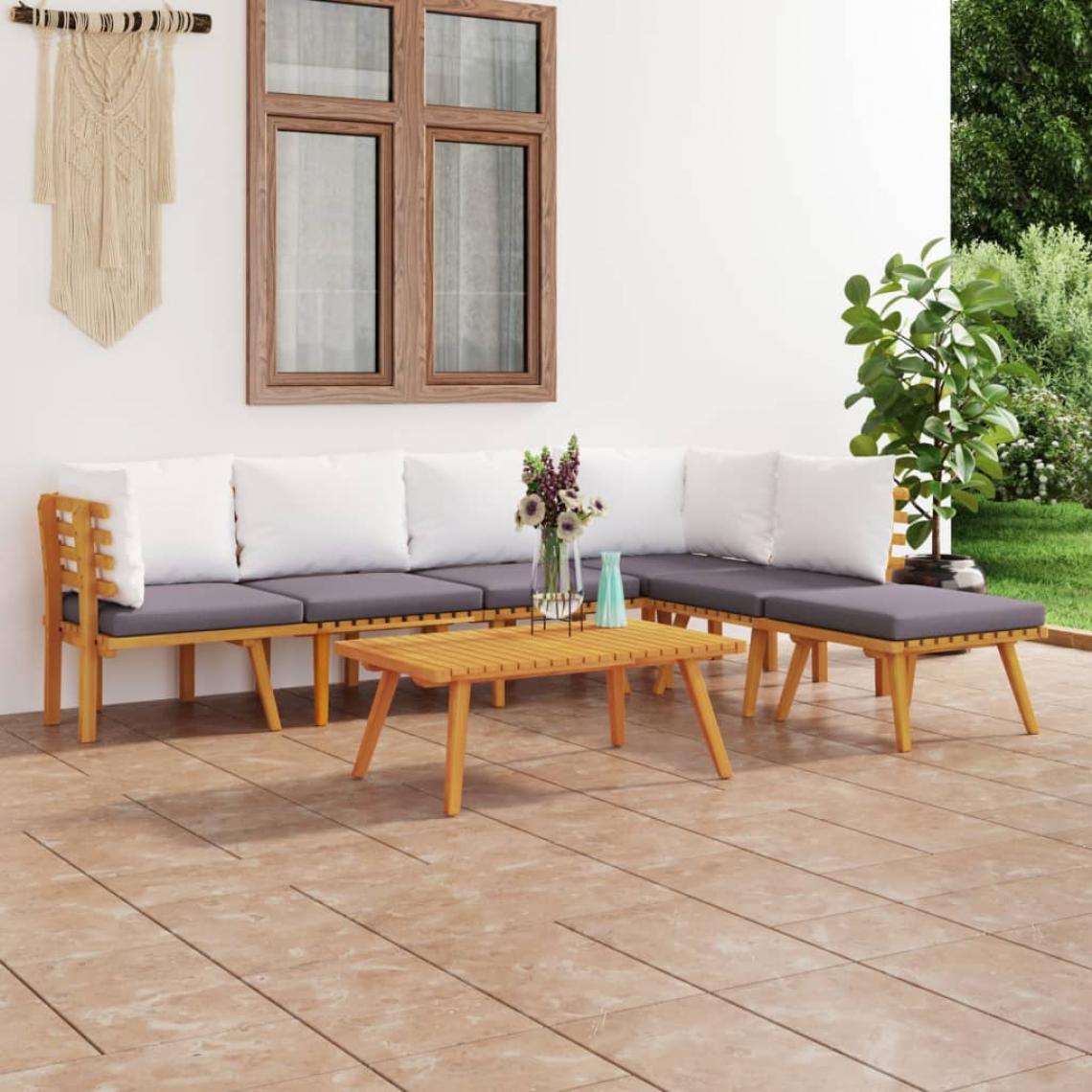 Vidaxl - vidaXL Salon de jardin 7 pcs avec coussins Bois d'acacia solide - Ensembles canapés et fauteuils