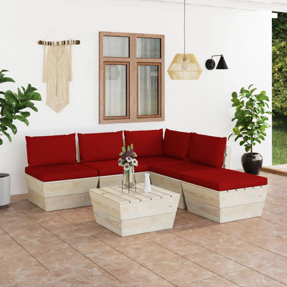 Chunhelife - Salon de jardin palette 6 pcs avec coussins Épicéa imprégné - Ensembles canapés et fauteuils
