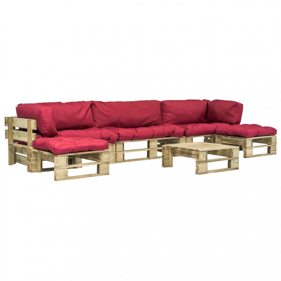 Chunhelife - Salon de jardin 6 pcs palettes avec coussins rouges Bois - Ensembles canapés et fauteuils