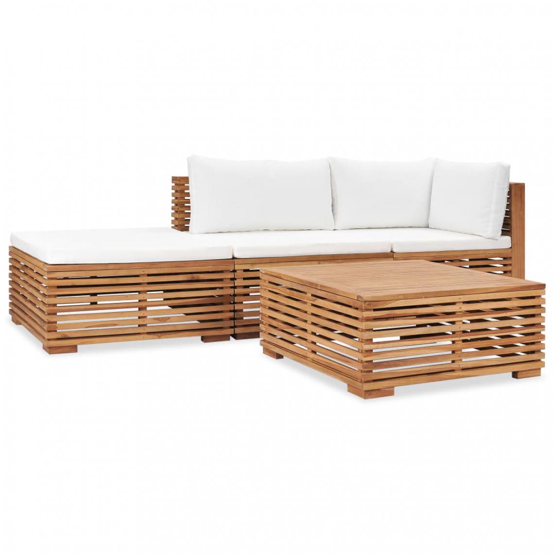 Chunhelife - Salon de jardin 4 pcs avec coussins Bois de teck solide - Ensembles canapés et fauteuils