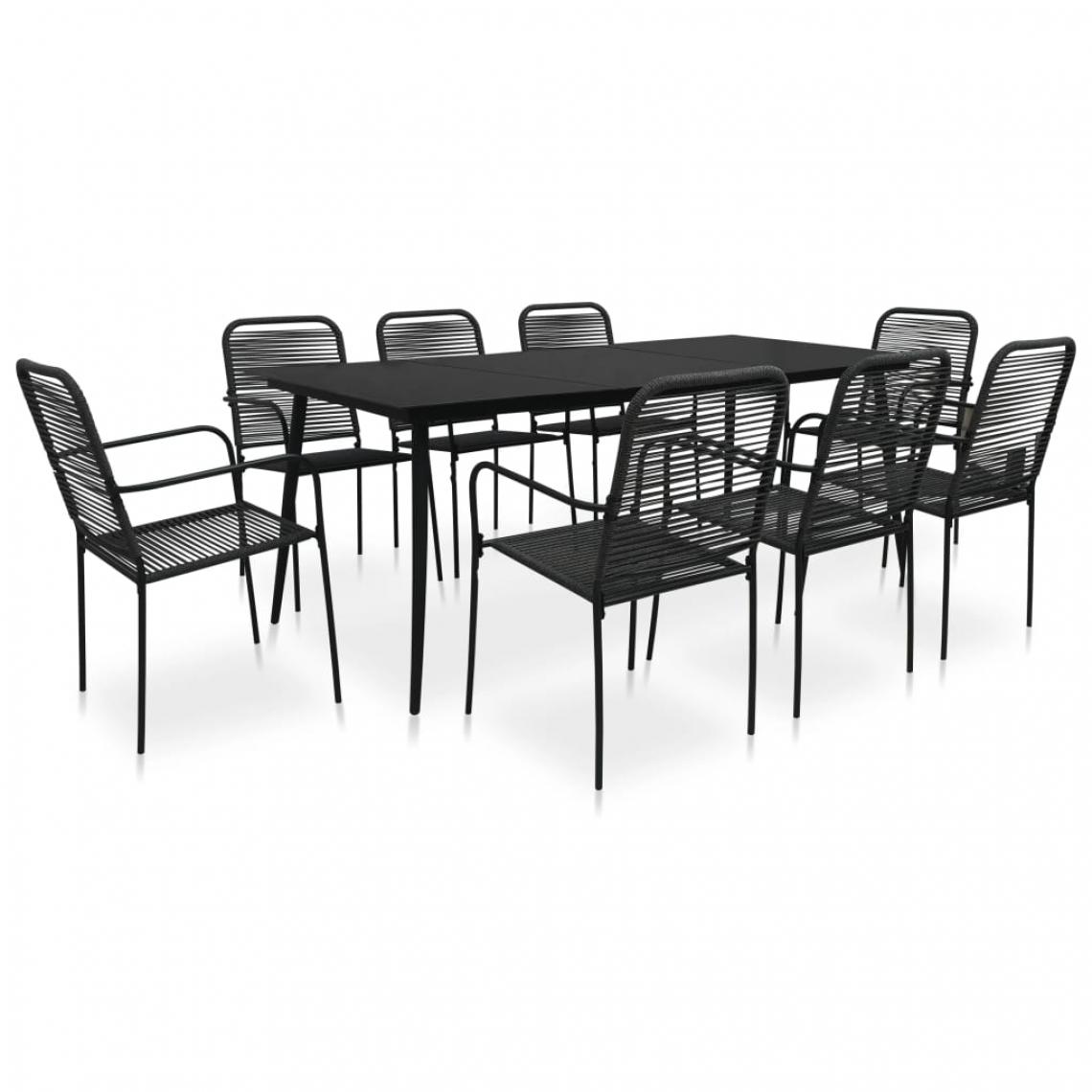 Chunhelife - Mobilier à dîner d'extérieur 9 pcs Corde en coton et acier Noir - Ensembles tables et chaises