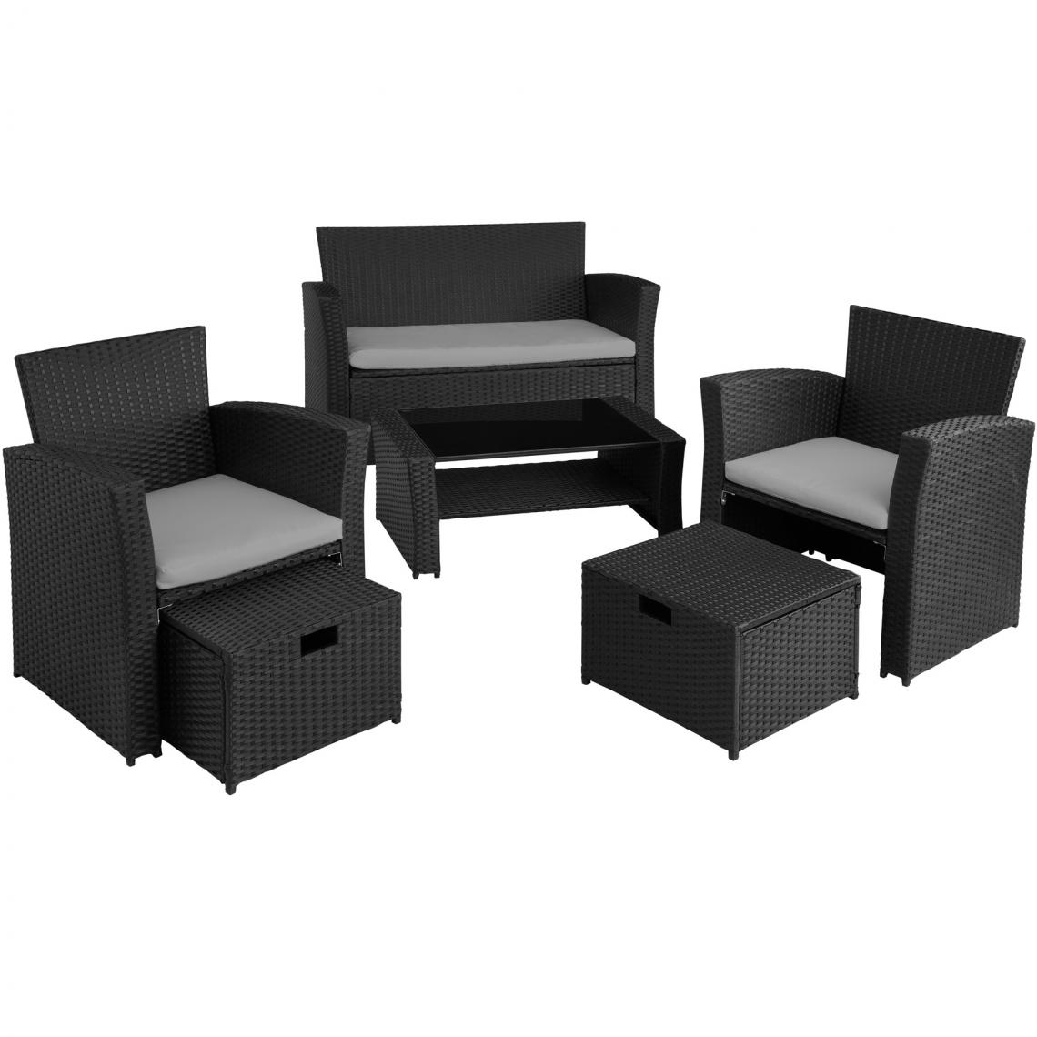 Tectake - Salon de jardin MODENE 4 places avec housse de protection - noir/gris - Ensembles canapés et fauteuils