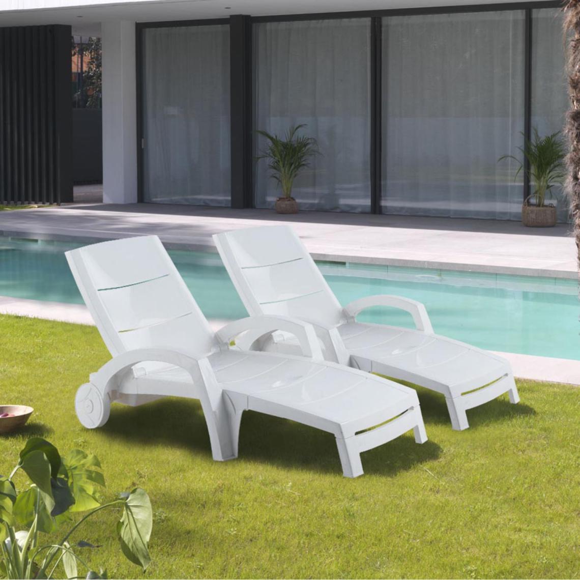 Concept Usine - Océan - Lot de 2 bains de soleil blanc - Transats, chaises longues
