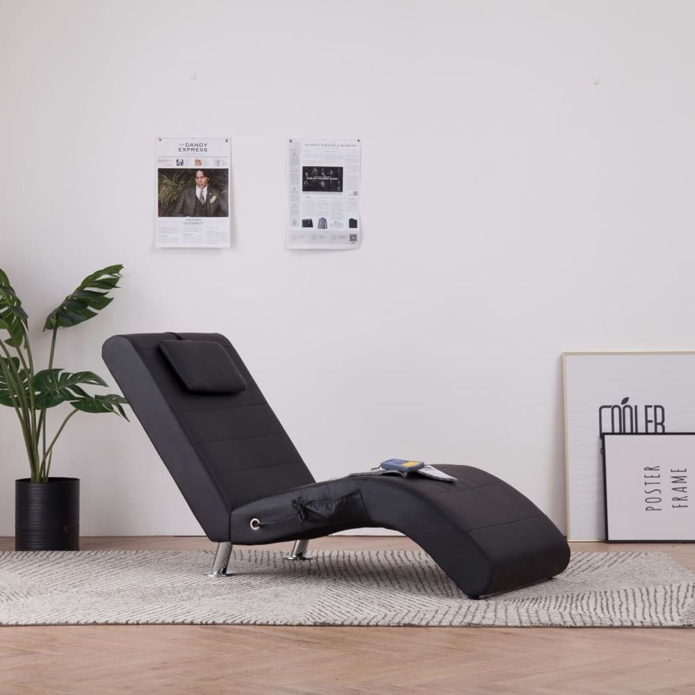 marque generique - Contemporain Fauteuils et chaises selection Ankara Chaise longue de massage avec oreiller Noir Similicuir - Transats, chaises longues