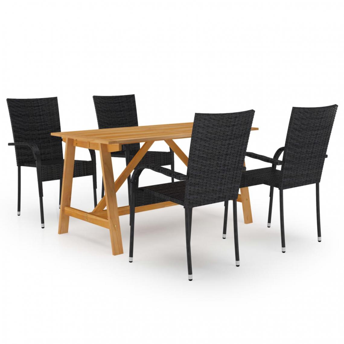 Chunhelife - Ensemble de salle à manger de jardin 5 pcs Noir - Ensembles canapés et fauteuils
