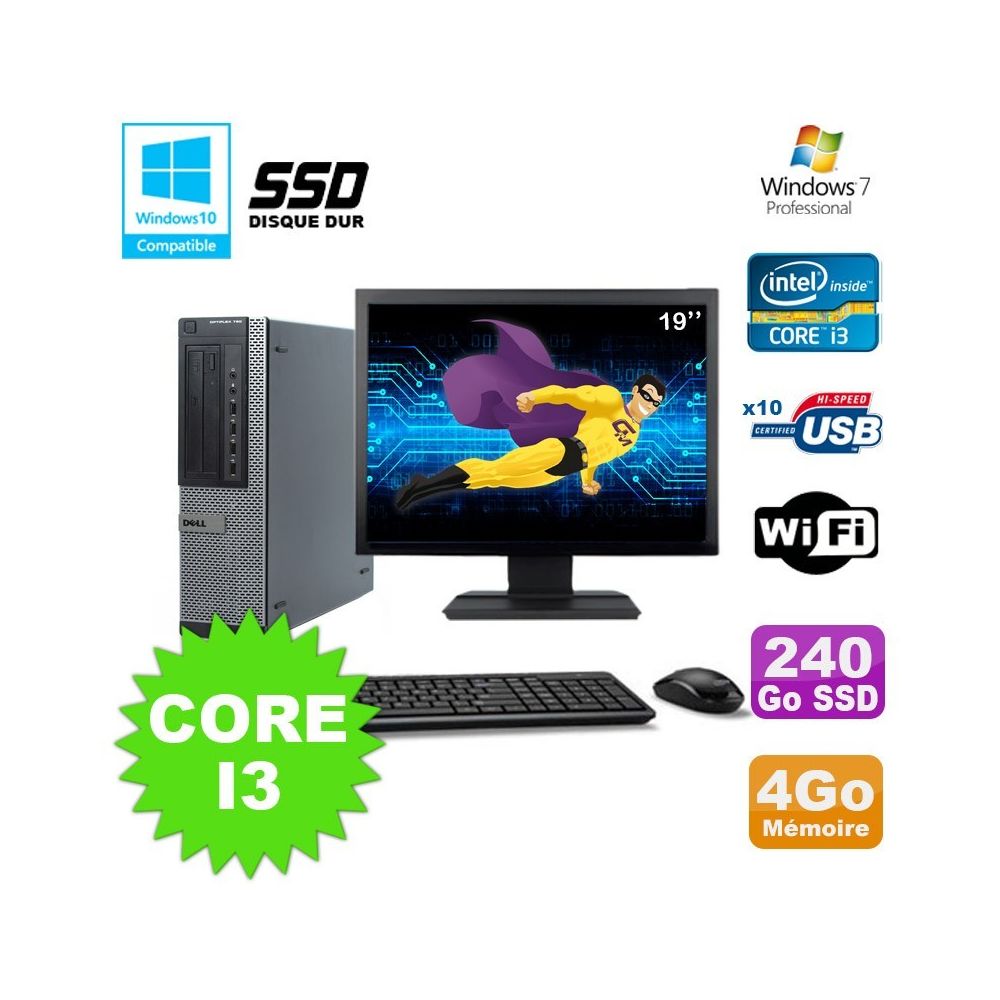 Dell - Lot PC Dell 790 DT I3-2120 3.3Ghz 4Go 240Go SSD DVD WIFI Win 7 + Ecran 19"" - PC Fixe
