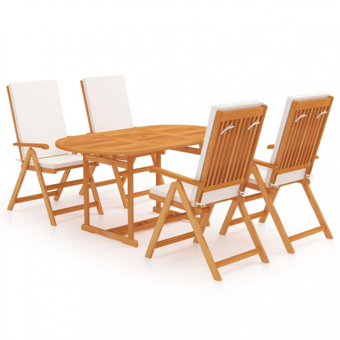 Chunhelife - Salon de jardin 5 pcs avec coussins Bois de teck massif - Ensembles tables et chaises