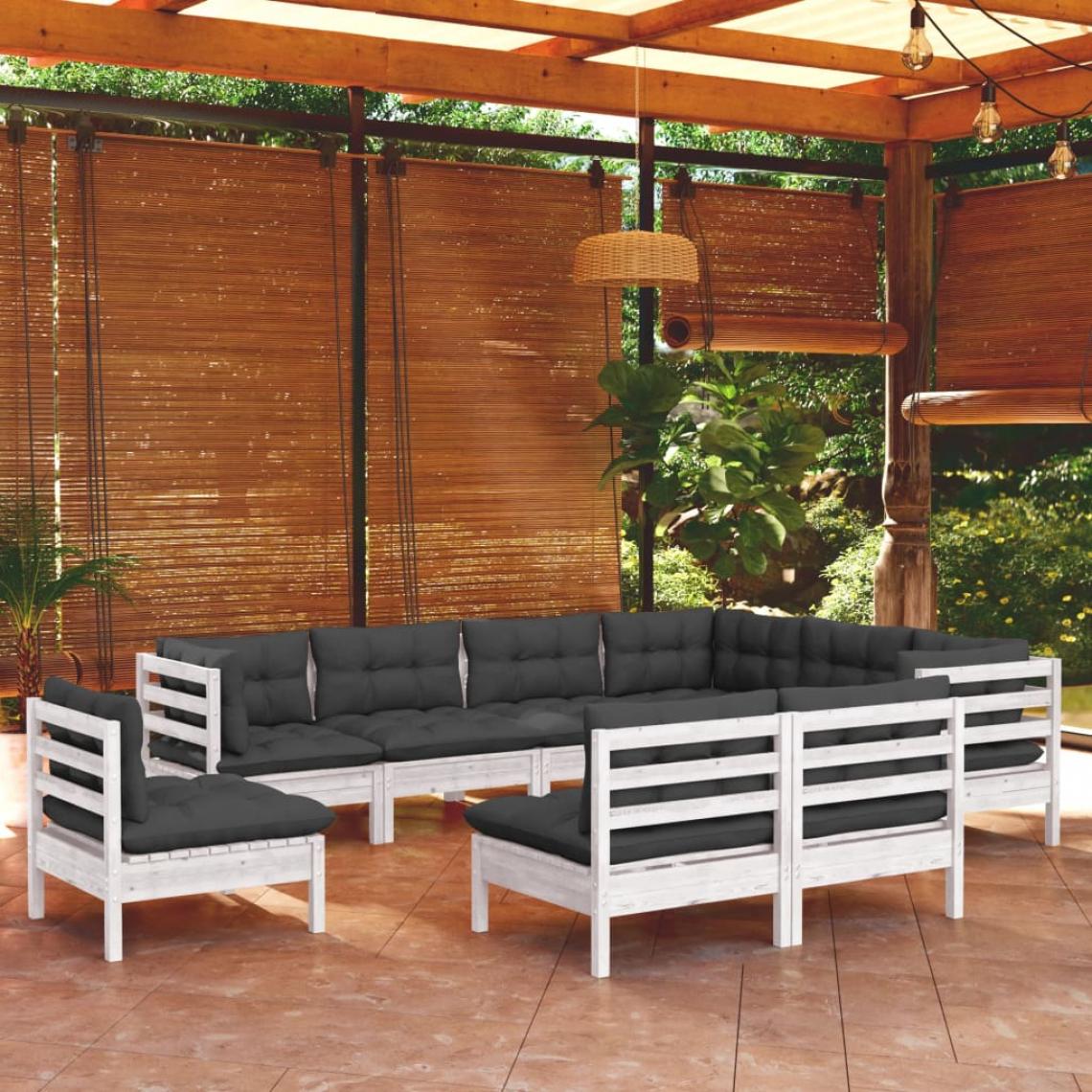 Vidaxl - vidaXL Salon de jardin 9 pcs avec coussins Blanc Bois de pin solide - Ensembles canapés et fauteuils