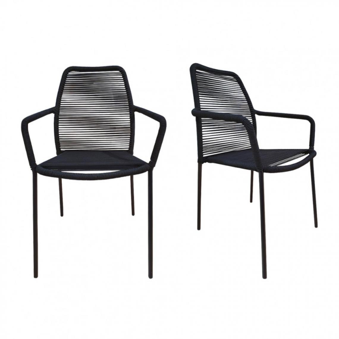 Meubletmoi - Lot de 2 chaises de jardin en acier et cordage noir - MALIA 7562 - Chaises de jardin