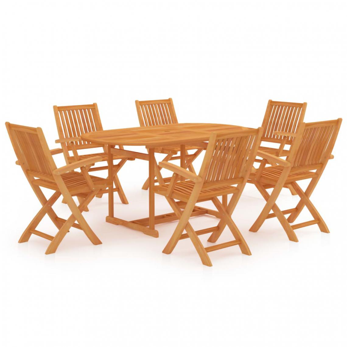 Chunhelife - Ensemble de salle à manger de jardin 7 pcs Bois de teck massif - Ensembles tables et chaises