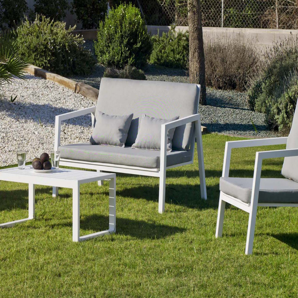 Hevea - Salon de jardin détente en aluminium 4 personnes Agata - Ensembles tables et chaises