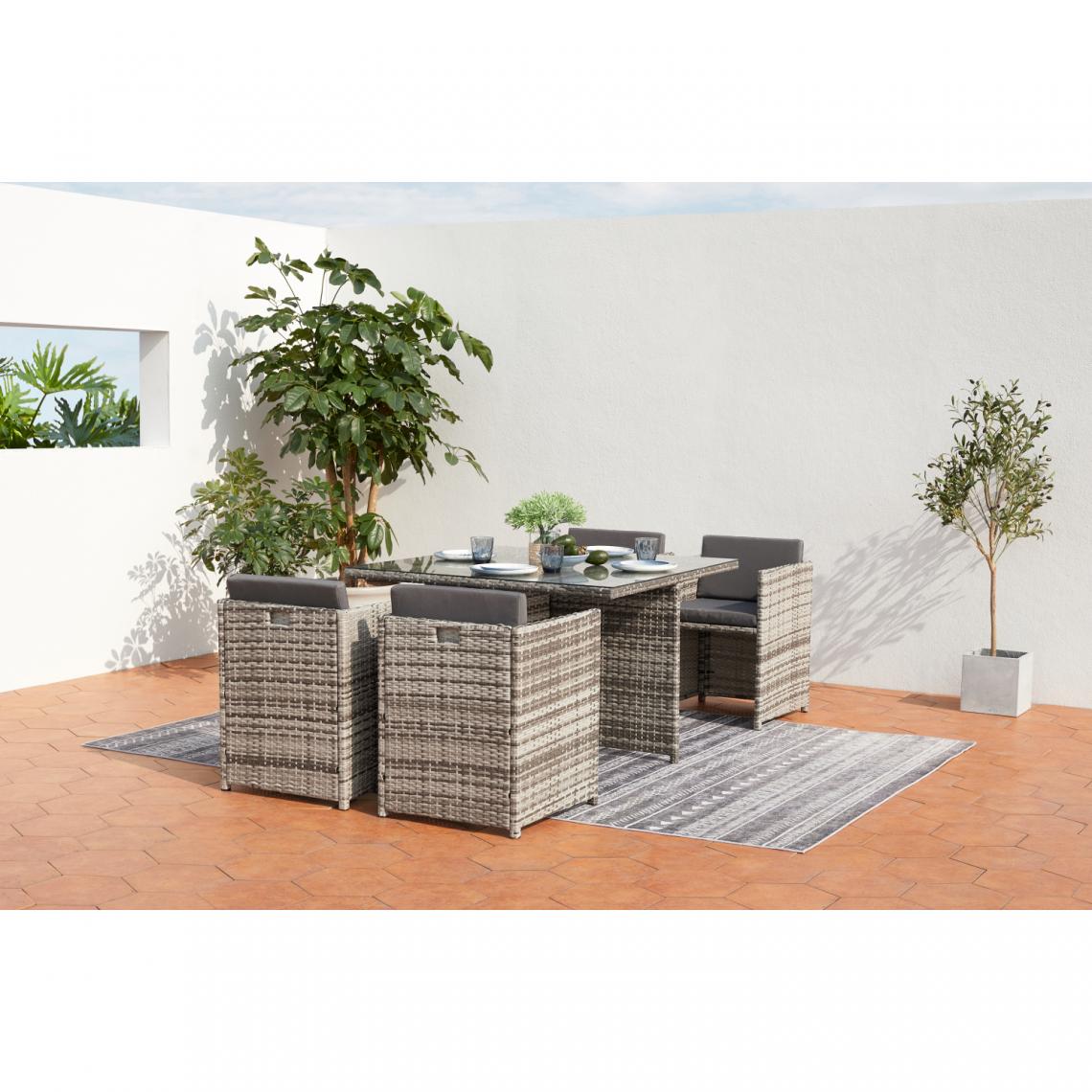 Concept Usine - Miami 4 gris : Ensemble 4 personnes en résine tressée de plusieurs nuances de gris poly rotin - Ensembles tables et chaises